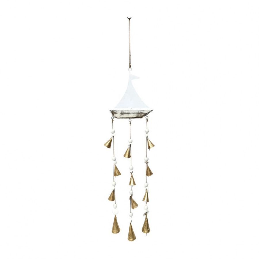 Sagebrook - 31" Wood Sailboat With Hanging Shells & Bells in Mult