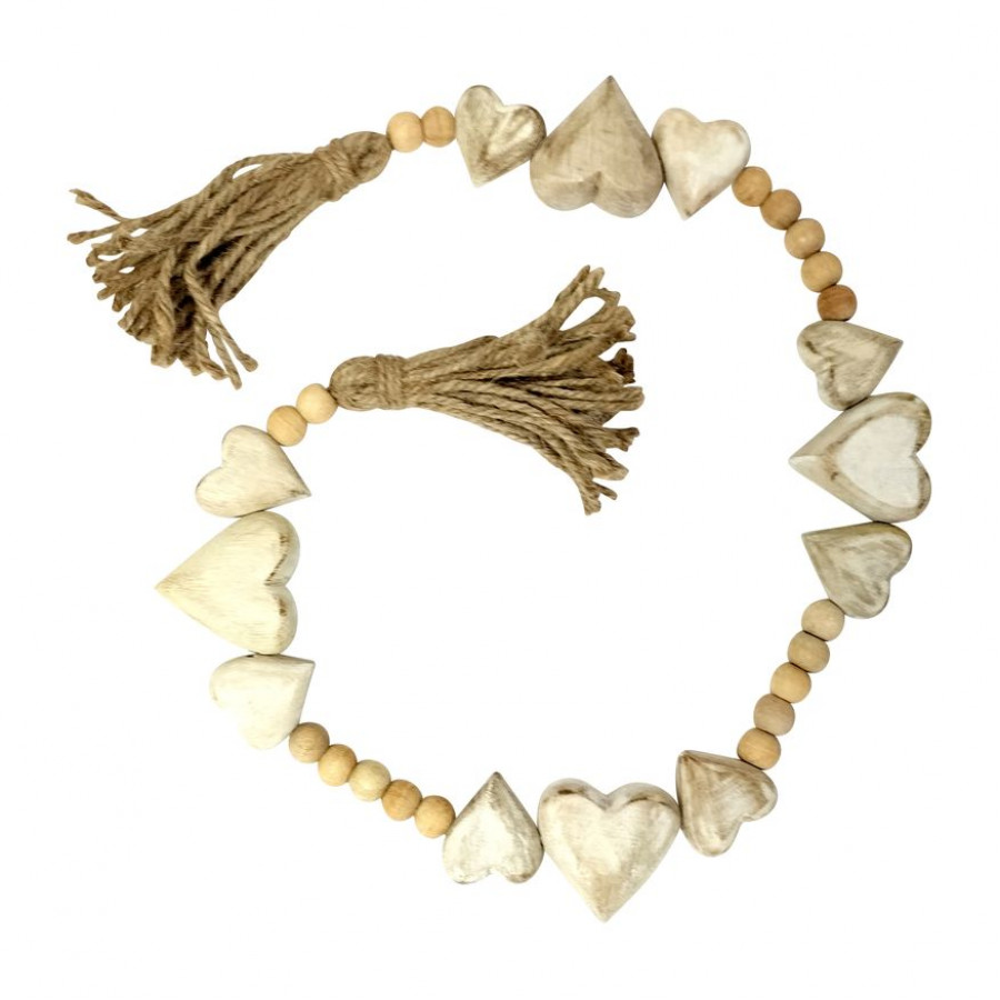 Sagebrook - 38" Wood Heart Beaded Garland in White