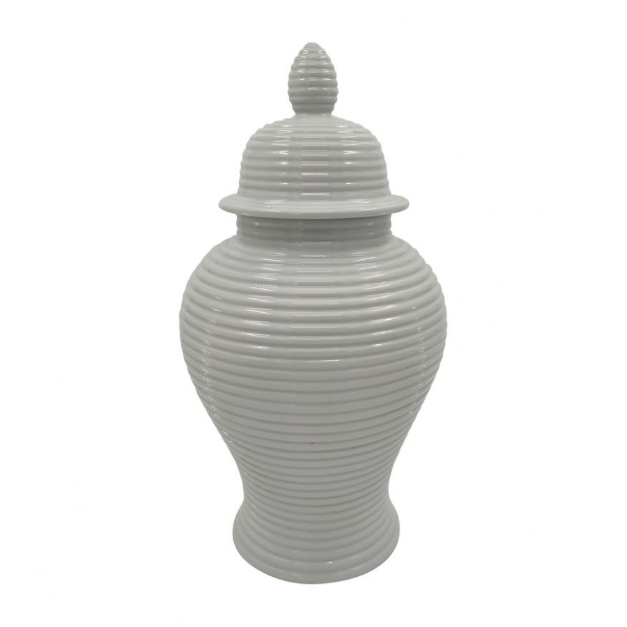 Sagebrook 24" Ceramic Ribbed Temple Jar - White