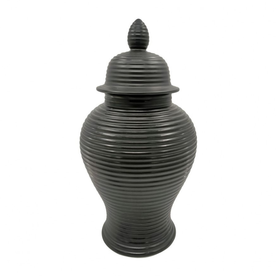 Sagebrook 24" Ceramic Ribbed Temple Jar - Black