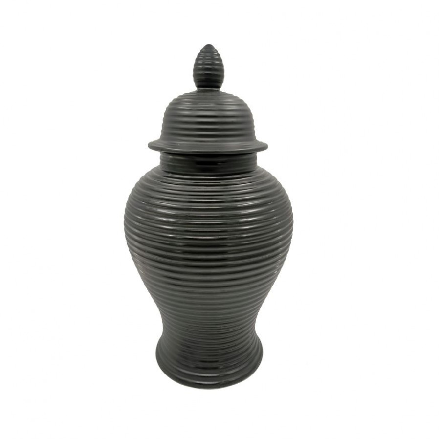 Sagebrook 18" Ceramic Ribbed Temple Jar - Black