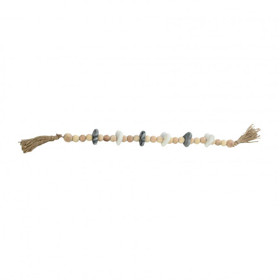 Sagebrook - 36" Wood Large Bead Garland with Marble Hearts
