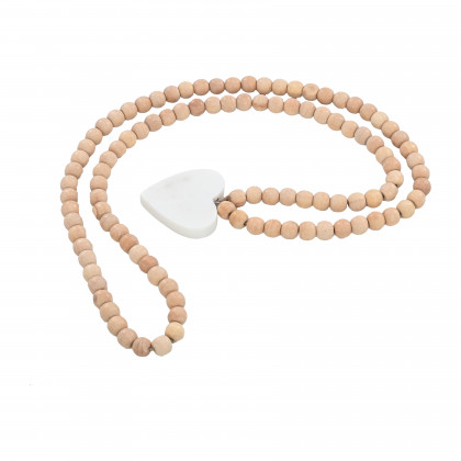 Sagebrook - 36" Wood Small Bead Garland with Marble Heart