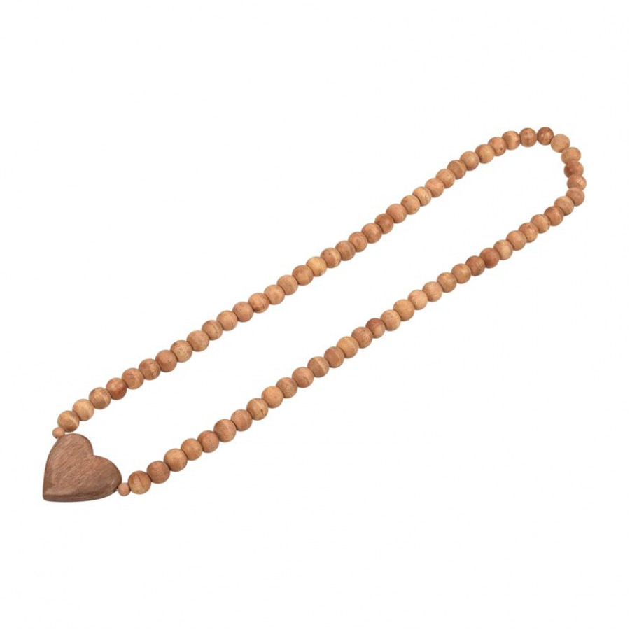 Sagebrook - 26" Wood Beaded Garland With Heart in Natural