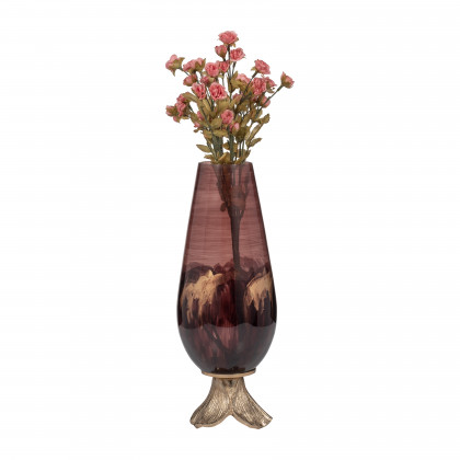 Sagebrook 15" Glass Vase with Leaf Base - Bronze