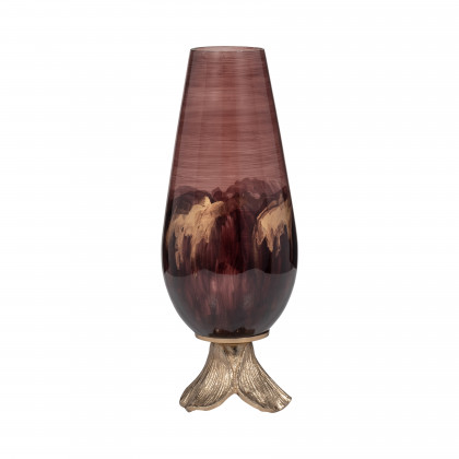 Sagebrook 15" Glass Vase with Leaf Base - Bronze