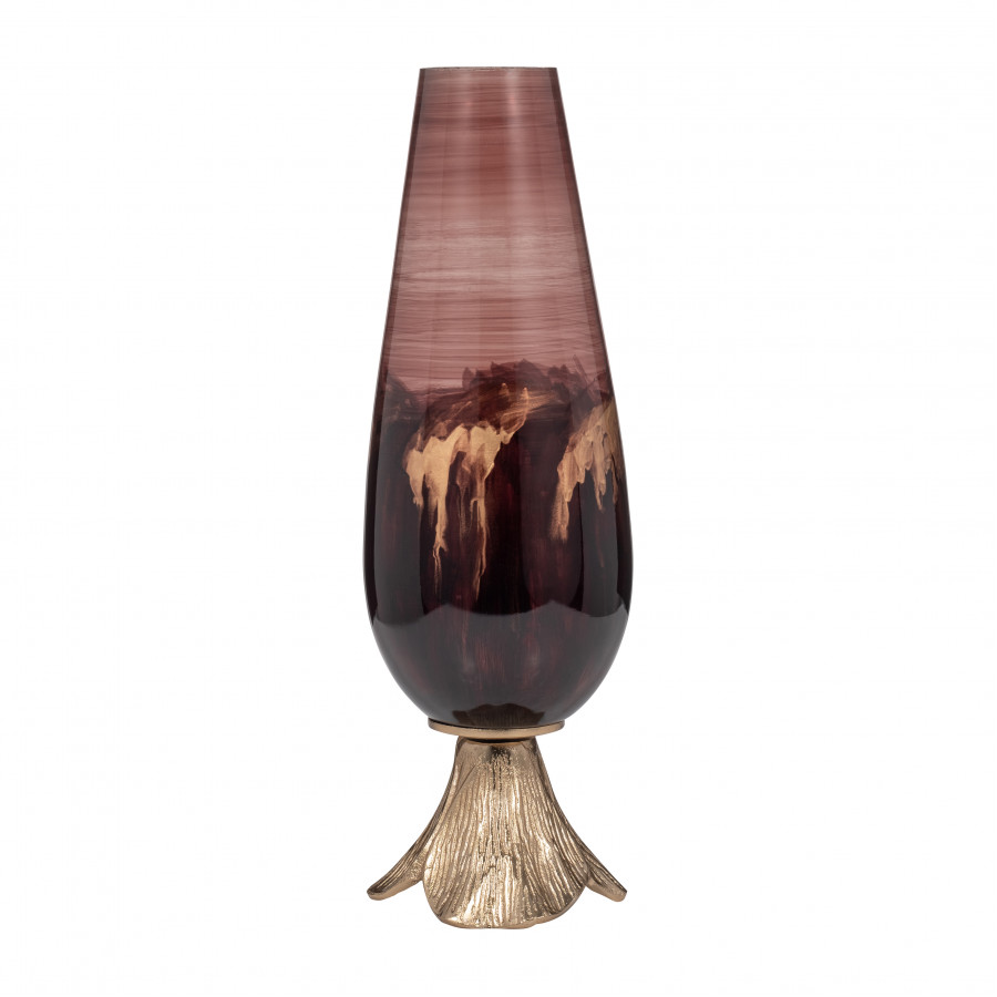 Sagebrook 19" Glass Vase with Leaf Base - Bronze