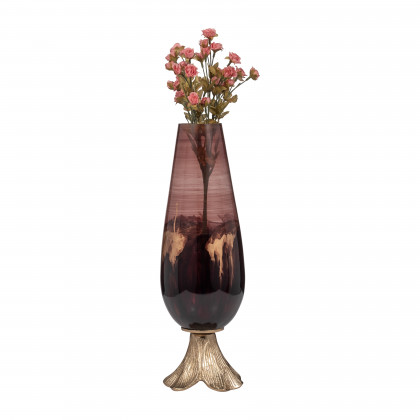 Sagebrook 19" Glass Vase with Leaf Base - Bronze