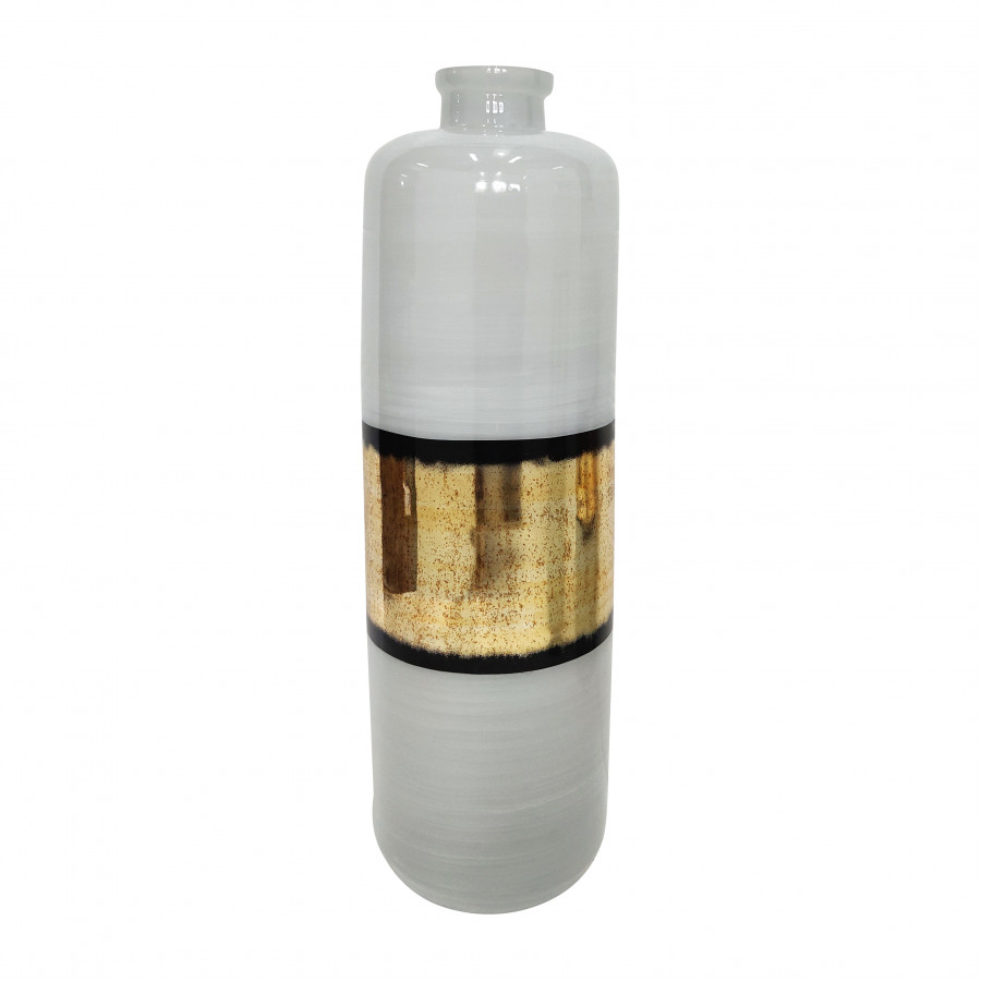 Sagebrook 29" Glass Vase with Gold Trim - White