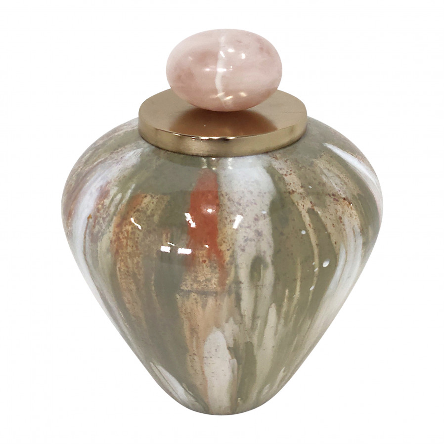 Sagebrook 9" Glass Temple Vase with Resin Topper - Blush/Green