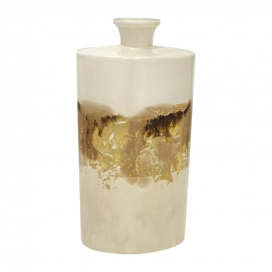 Sagebrook 15" Metal Flask Vase - Pearl/Gold