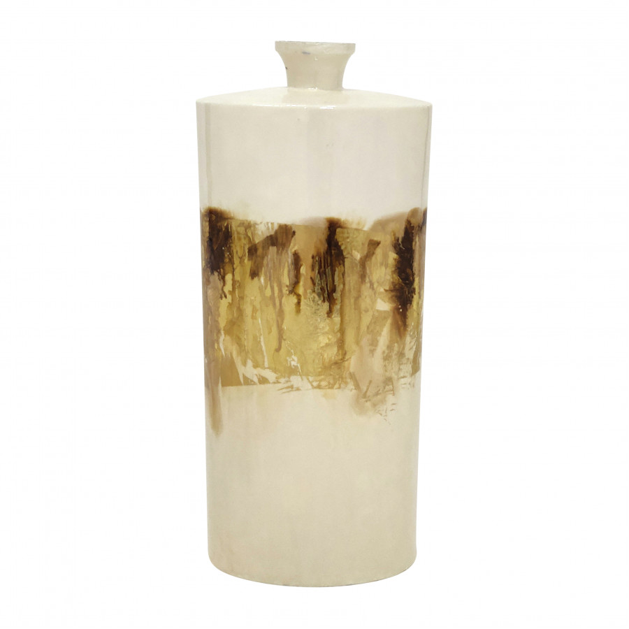 Sagebrook 20" Metal Flask Vase - Pearl/Gold