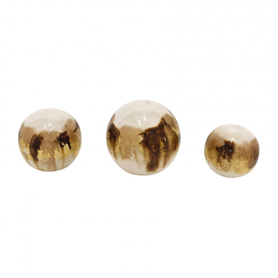 Sagebrook 4"/5"/6" Metal Galaxy Orbs (Set Of 3) - Pearl/Gold