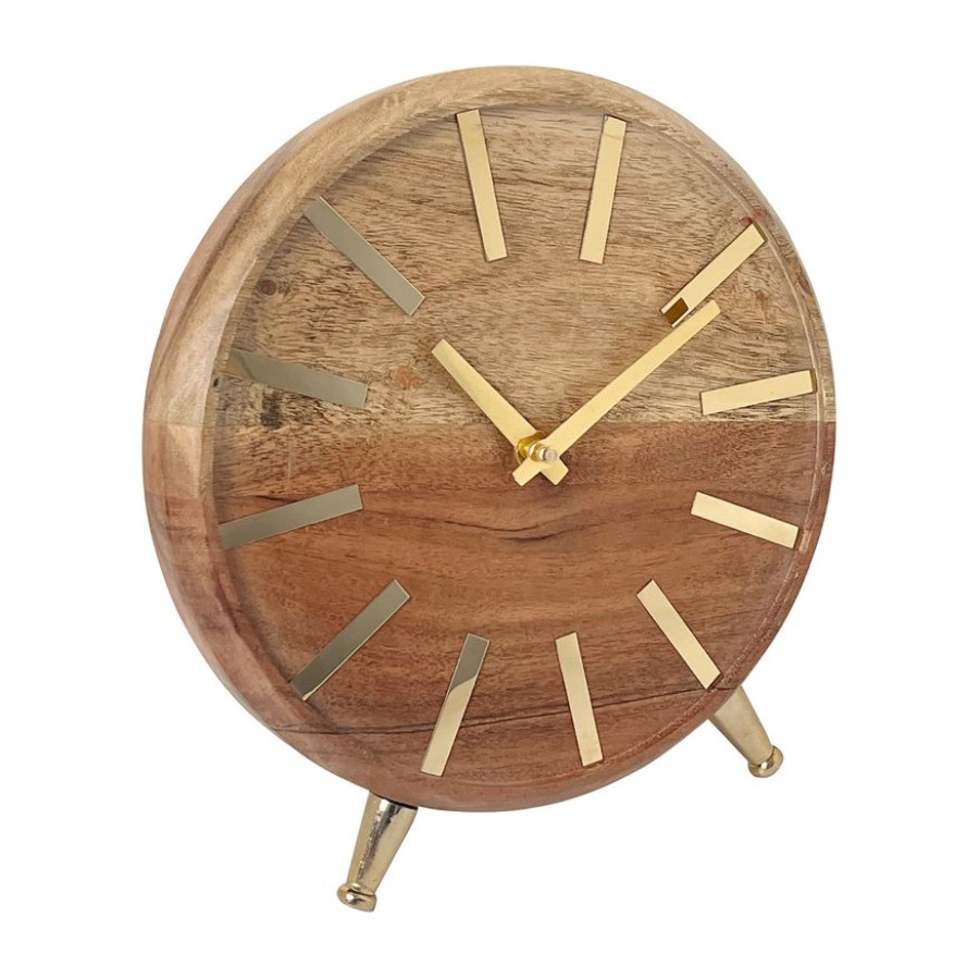 Sagebrook 9" Wood Gold Table Clock - Brown