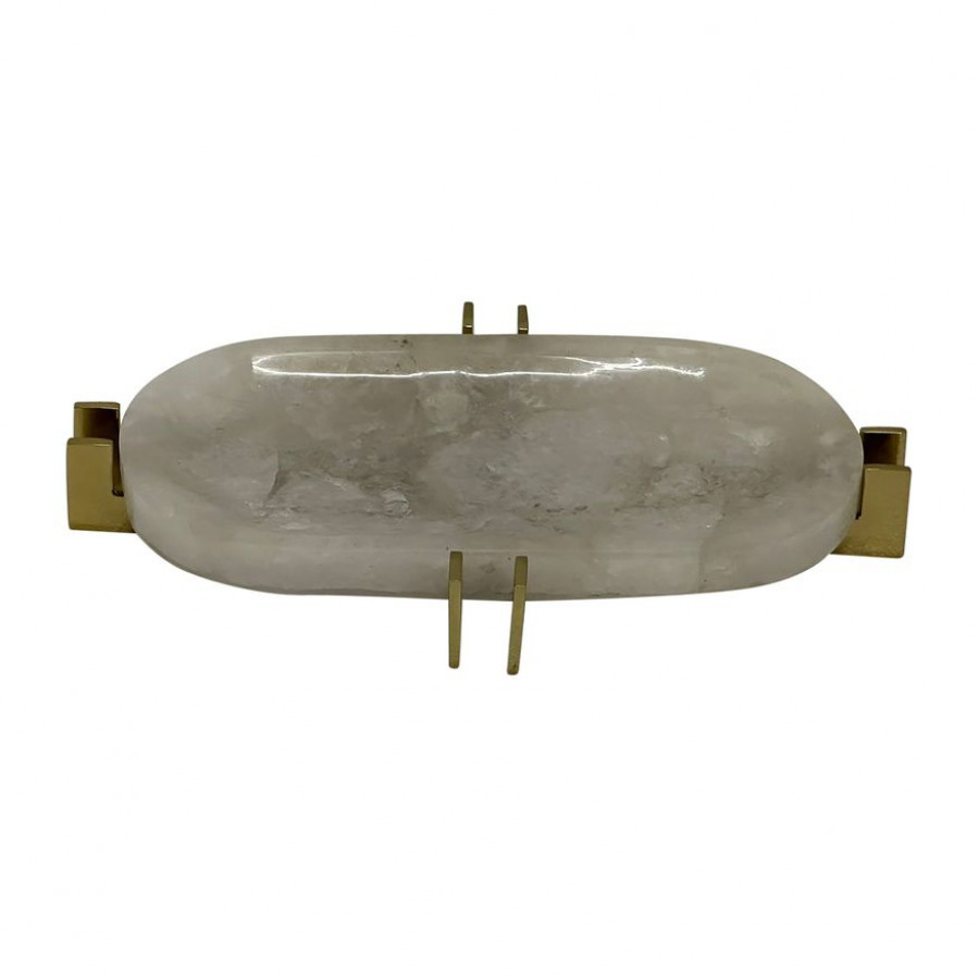 Sagebrook - 14" Quartz White Tray With Gold Details in White/Gold