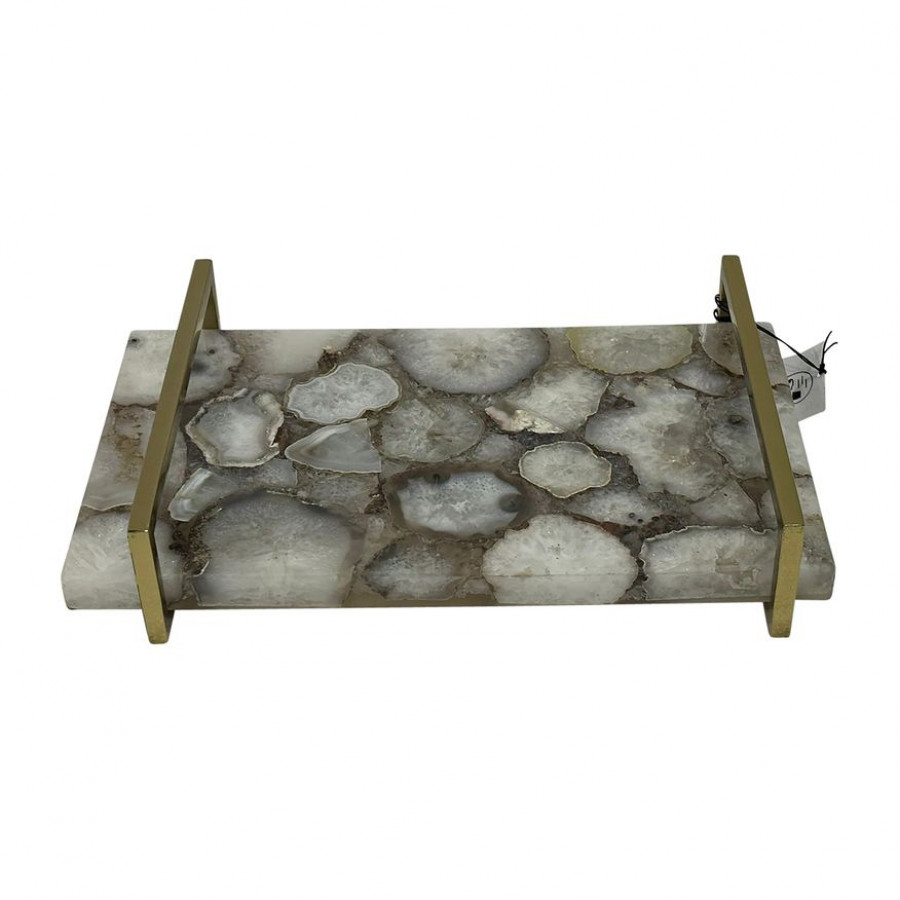 Sagebrook - 14" Agate Tray With Gold Handles in Multi