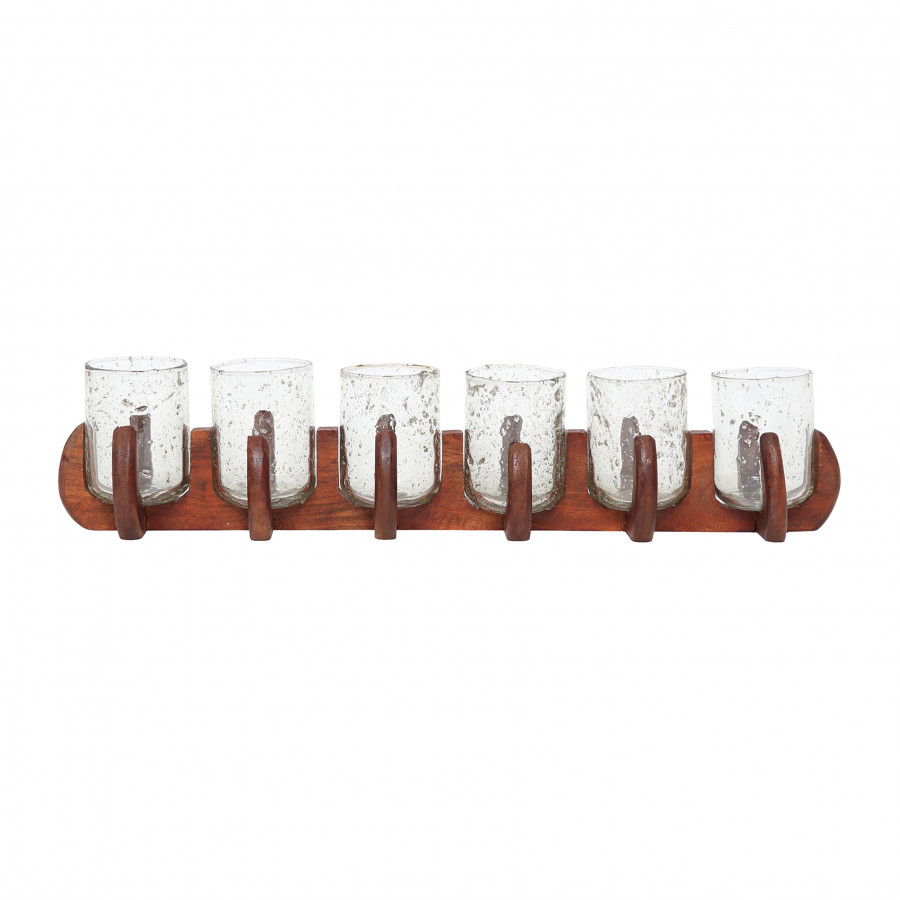 Sagebrook - 24" Glass 6-Votive Holders with Base in Brown/Clear