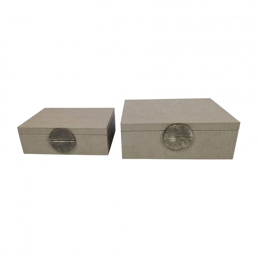 Sagebrook - 12"/14" Faux Leather Croc Boxes (Set Of 2) in Nude/Gold