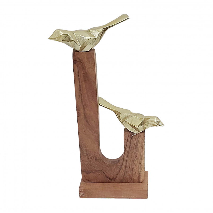 Sagebrook - Wood 2 Birds On Base in Gold/Brown