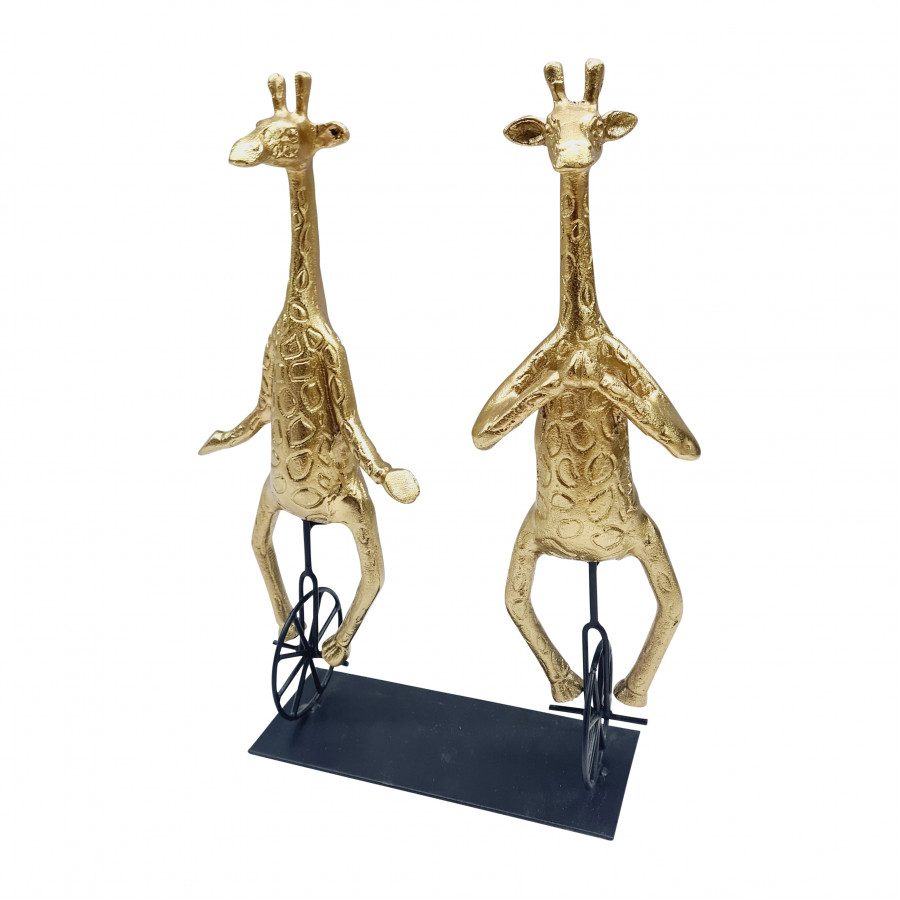 Sagebrook - 14" Metal Giraffes On Unicycles in Gold/Black