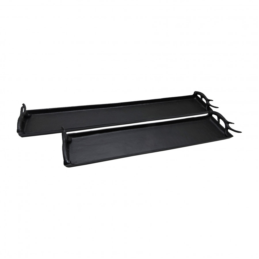 Sagebrook - 27"/35" Metal Trays with Antler Handle (Set Of 2) in Black