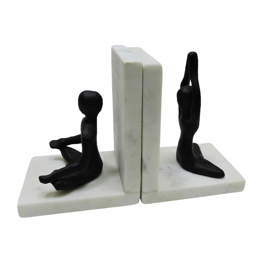 Sagebrook - 6" Metal Yoga Ladies Bookends On Marble (Set Of 2) in Black/White