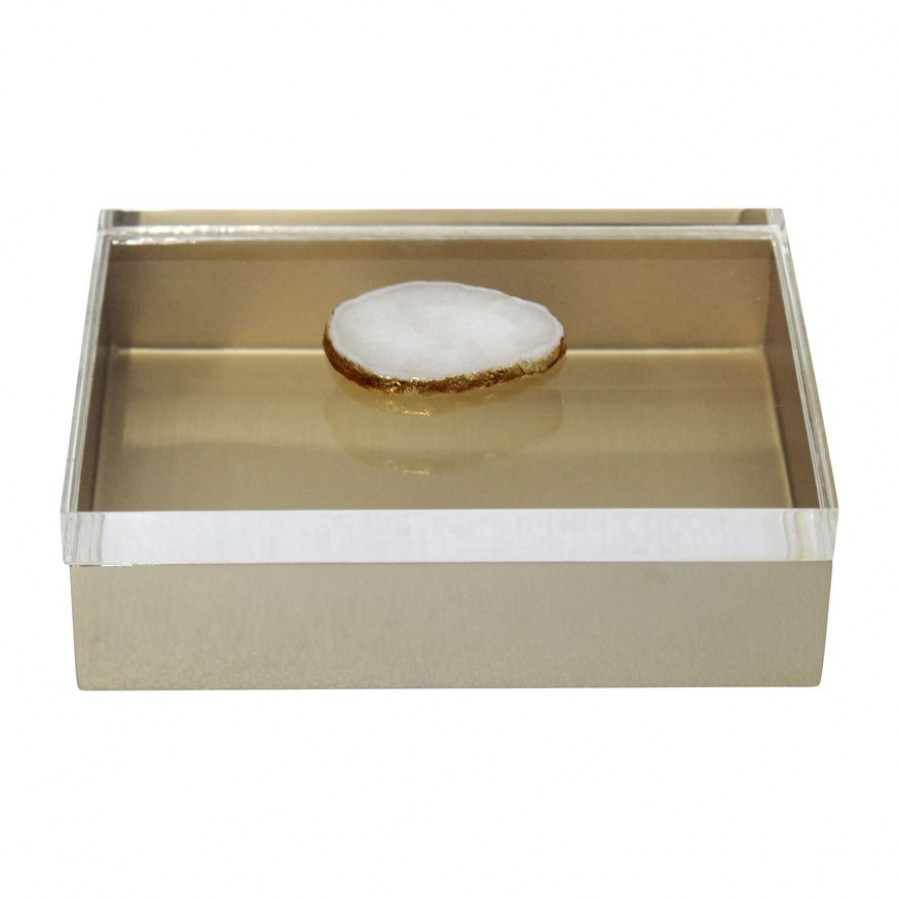 Sagebrook - 7"x5" Metal Box With Acrylic Lid Agate Knob in Multi