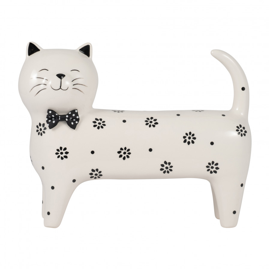 Sagebrook 8" Ceramic Daisies Cat - White