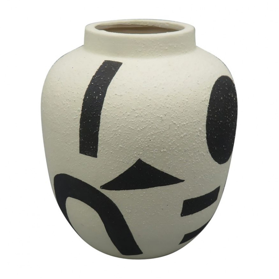 Sagebrook - 6" Ceramic Funky Bulbous Vase in Ivory/Black