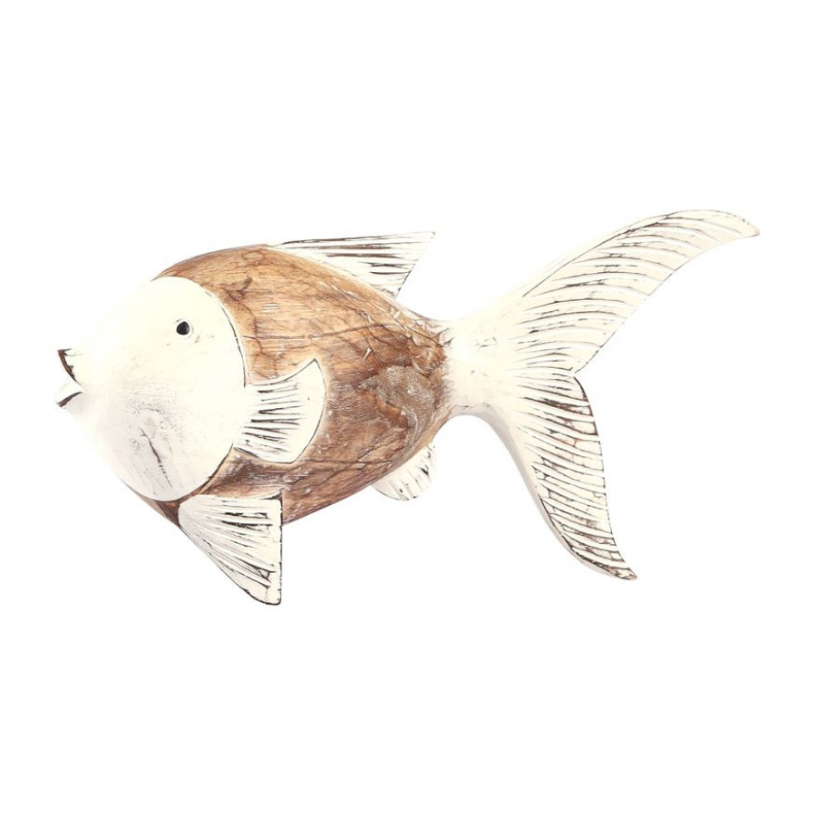 Sagebrook - 11" Wood Flounder Fish in Natural/White