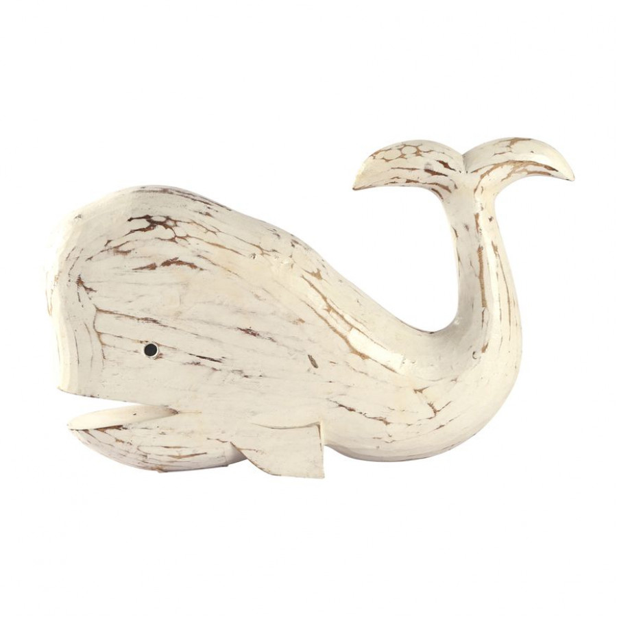Sagebrook - 15" Wood Tail Up Whale in White