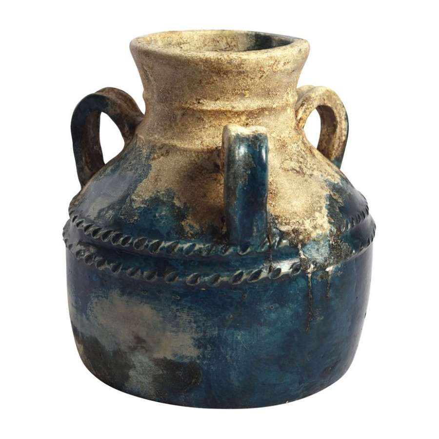 Sagebrook 12" Terracotta Triple Handle Jug - Blue/Ivory