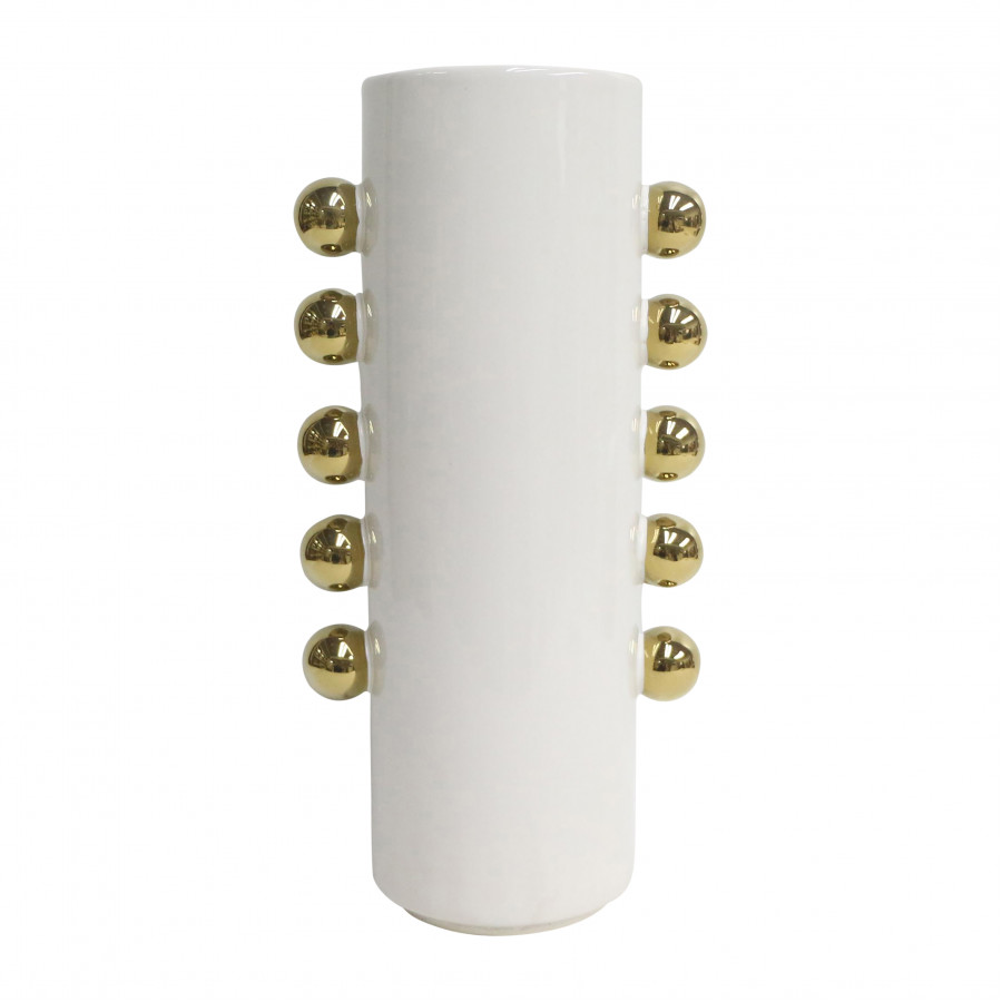 Sagebrook 16" Ceramic Vase with Side Knobs - White/Gold