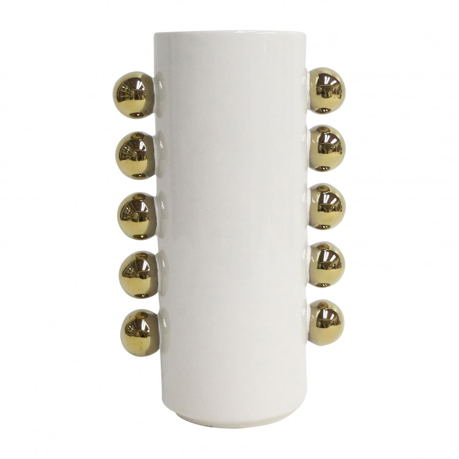 Sagebrook 10" Ceramic Vase with Side Knobs - White/Gold
