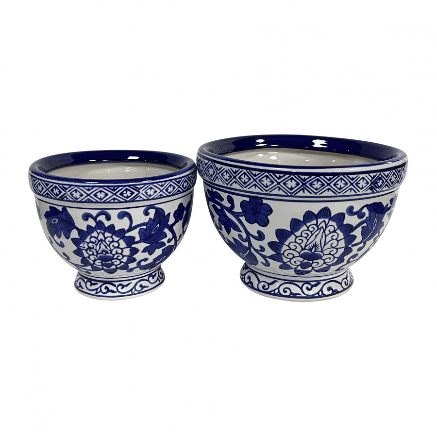 Sagebrook - 5"/7" Ceramic Bowl Chinoiserie Planters (Set Of 2) in Blue/White