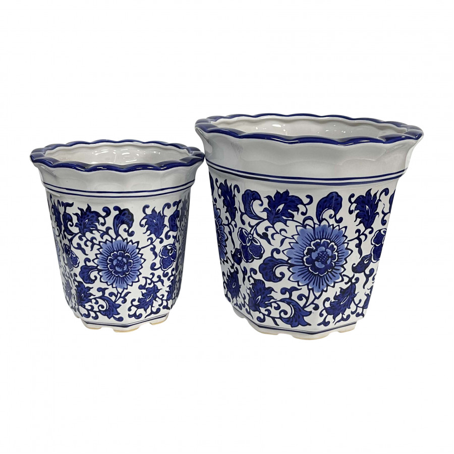 Sagebrook - 6"/8" Ceramic Chinoiserie Pot Planters (Set Of 2) in Blue/White