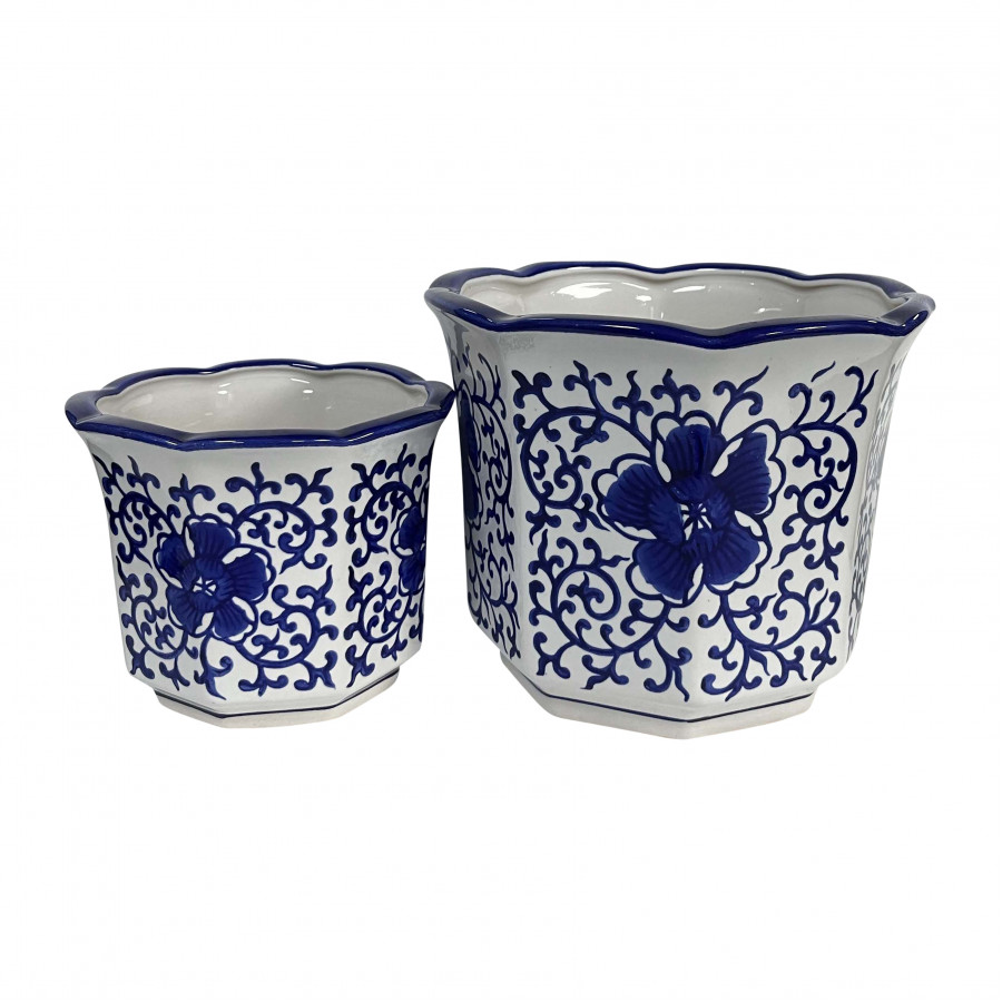 Sagebrook - 6"/8" Ceramic Chinoiserie Planters (Set Of 2) in Blue/White