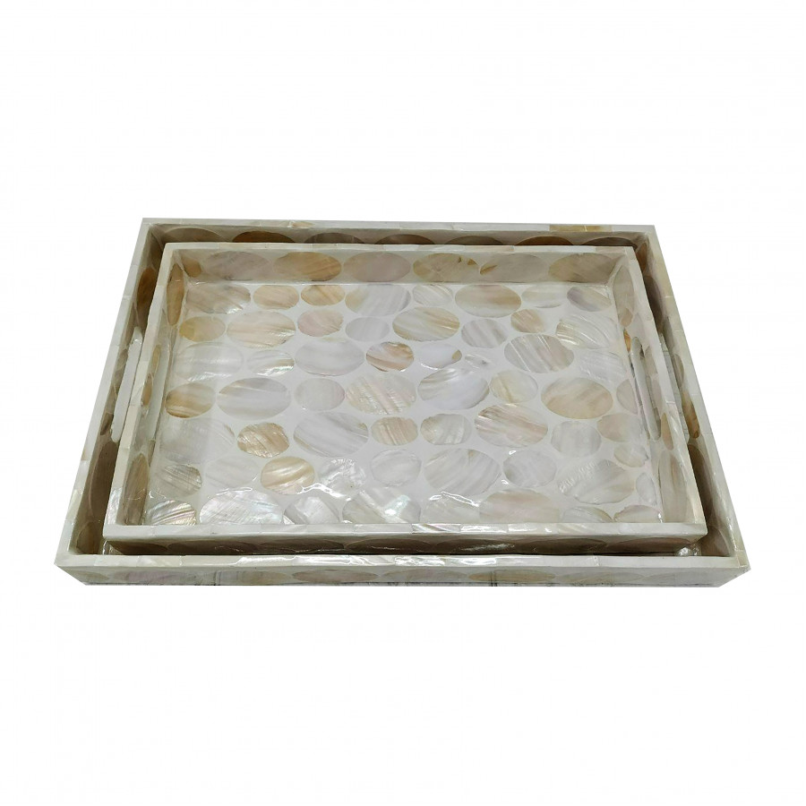 Sagebrook - 16"/18" Capiz Rectangular Trays (Set Of 2) in Natural