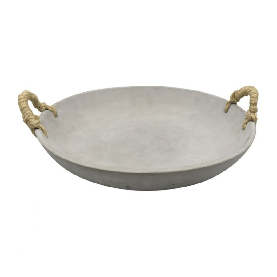 Sagebrook - 12" Cement Bowl With Woven Handles