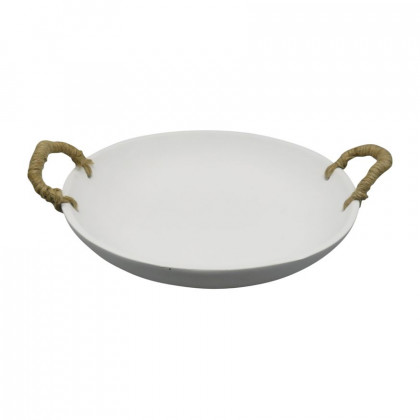 Sagebrook - 12" Cement Bowl With Woven Handles