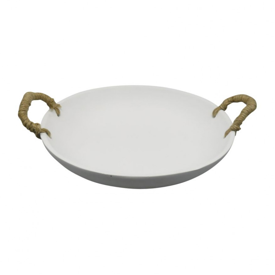 Sagebrook 12" Cement Bowl With Woven Handles - White