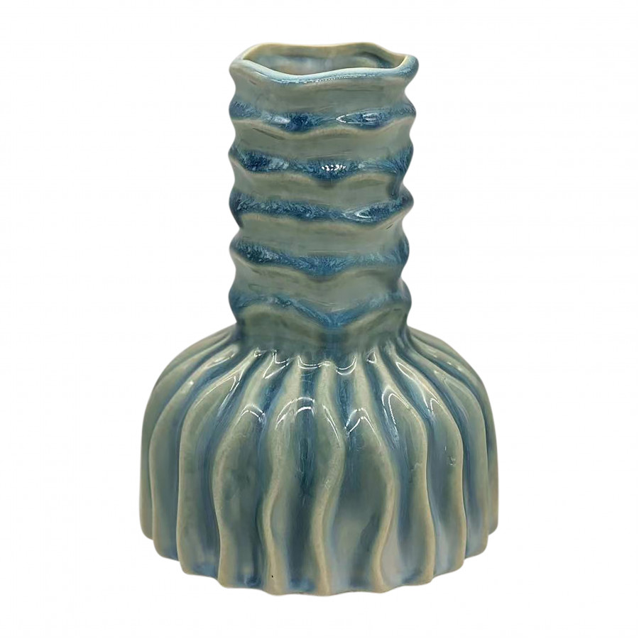 Sagebrook - 8" Coastal Ribbed Bud Vase Reactive Finish in Blue