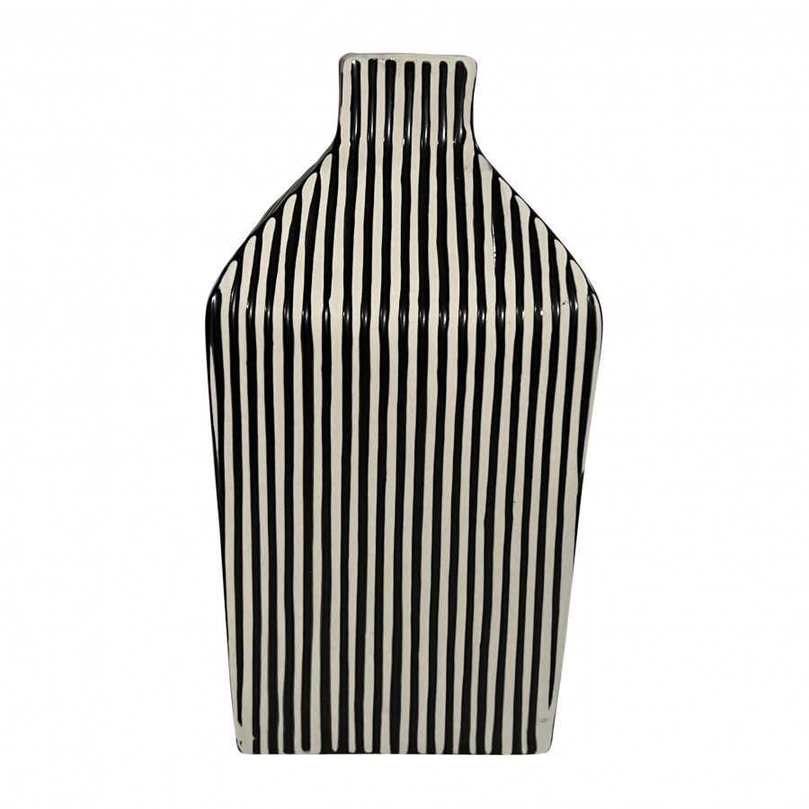 Sagebrook 8" Lines Square Vase - Black/White