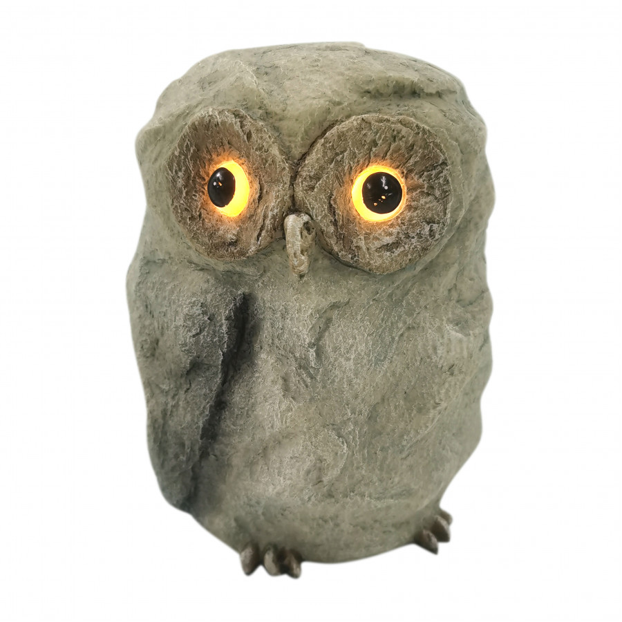 Sagebrook - 6" Faux Rock Owl With Solar Eyes