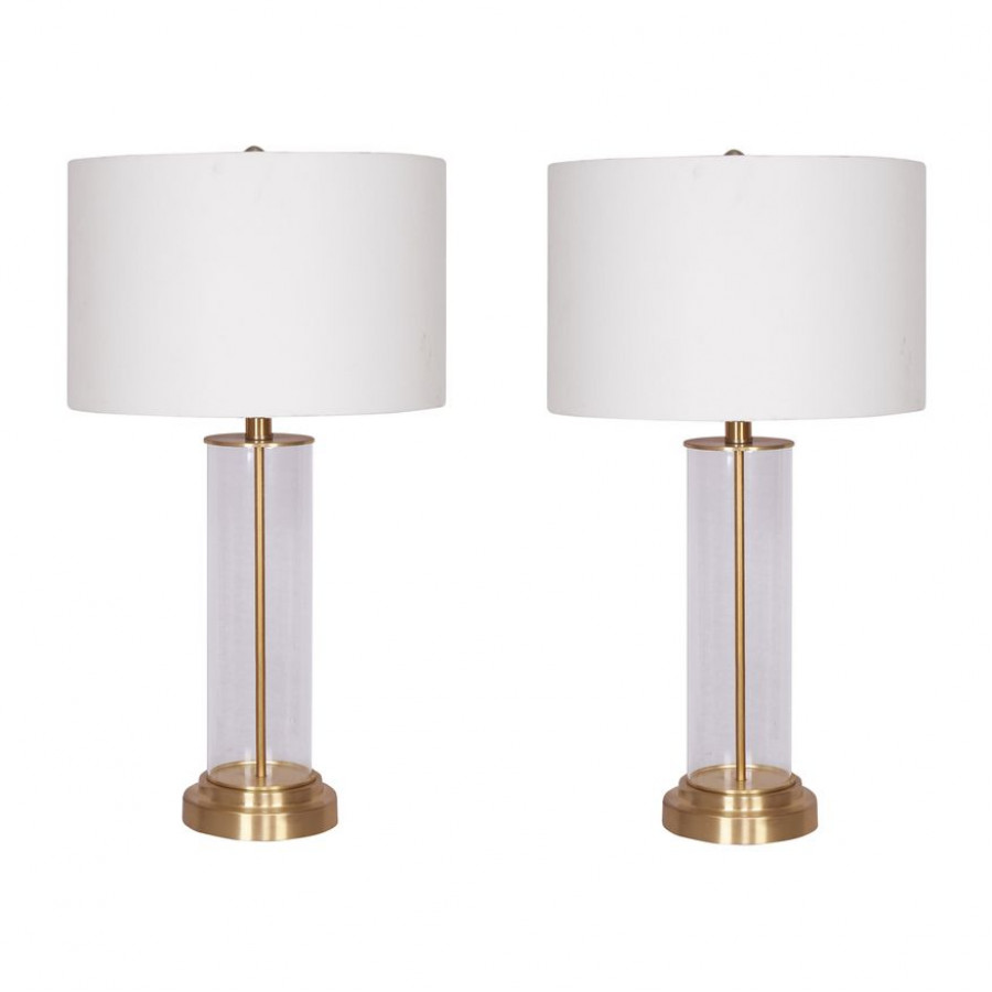 Sagebrook - Glass Clear Cylinder Table Lamps (Set Of 2) in Gold