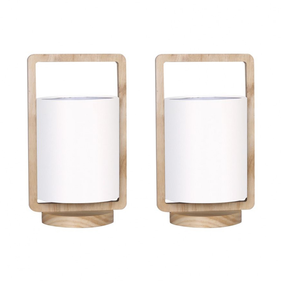 Sagebrook Nature Wood Сylinder Table Lamps (Set Of 2) - White