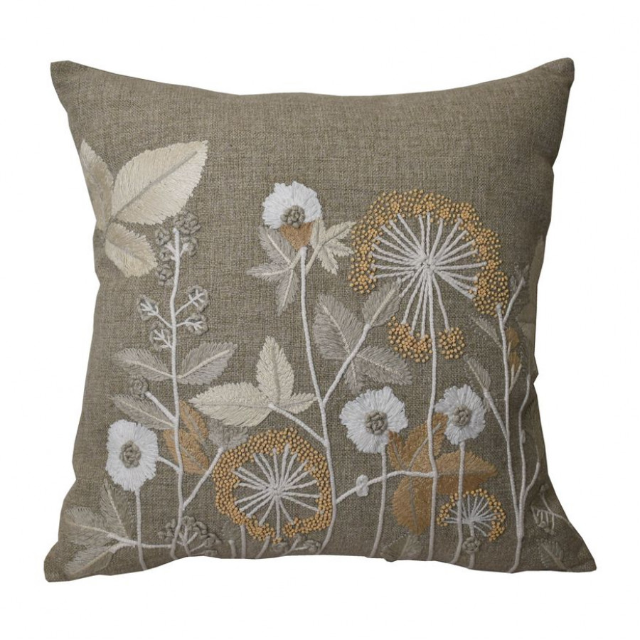 Sagebrook - 20"x20" Cotton, Wild Flowers Hand Embroidery Decorative Pillow