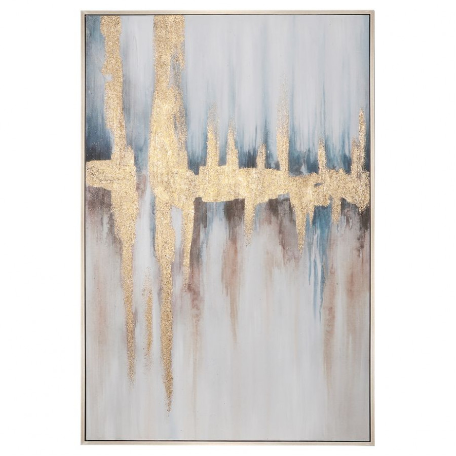 Sagebrook - Hand Painted Canvas Abstract Framed in Blue/Gold