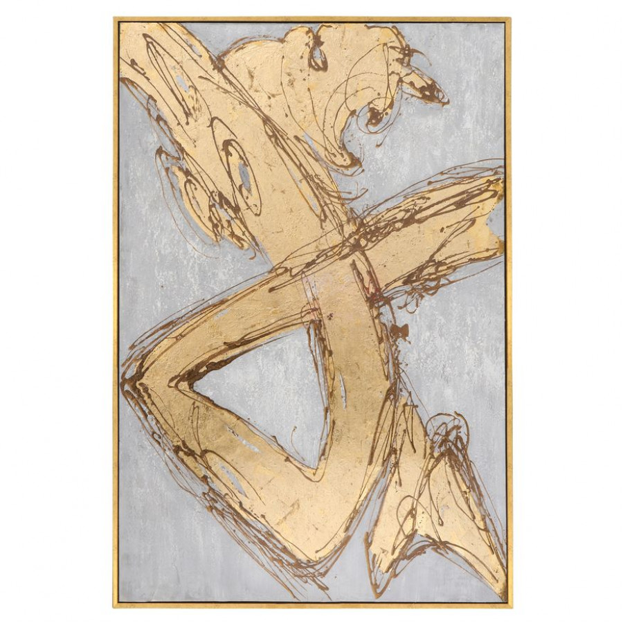 Sagebrook - Hand Painted Oil Canvas Abstract in Gold/Aqua