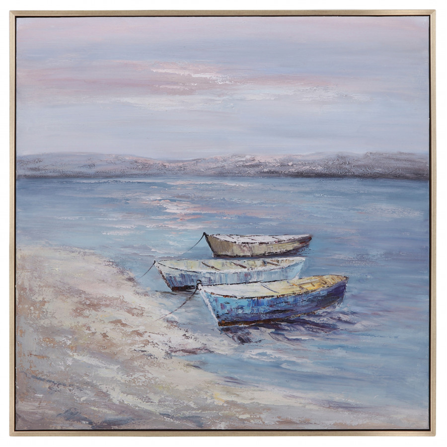 Sagebrook - 52"x52" Hand Painted Oil Canvas Boats/Ocean in Multi-Color